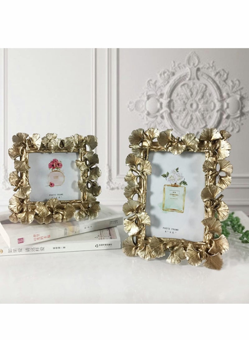 Photo Frame, Polyresin Picture Frame Gold Ginkgo Leaves for Photo Lovers Home Decoration Ornament Gifts Golden Vintage Table Top Display and Personalized Gallery Wall Hanging Home Decor (Gold) - Image 5